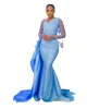 Aso Ebi Crystals Beaded Mermaid Prom Dress For Women Sky Blue 스팽글 레이스 공식 이브닝 파티 두 번째 리셉션 생일 약혼 가운 드레스 커스텀