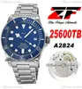 ZF V5 25500 A2824 Titanium Automatic Mens Watch 42mm Moldura de cerâmica Mostrador azul Marcadores brancos Pulseira de titânio Super Edition Watche282m