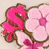 Notions Iron on Patches Pink Smile Face Butterfly Letter Patch Cute Chenille Embroidered Decorative Appliques Sticker for Clothing Jeans Jackets Hats Bags