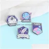 Pins Brooches Space Series Enamel Pins Creative Astronaut Universe Planet Adventure Brooches 4Pcs /Set Paint Brooch For Women Denim Dhgrs