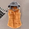 Gilets femme automne hiver gilet sans manches femmes amovible à capuche fermeture éclair bouton poche chaud gilet vers le bas Feminina Chalecos