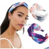 Headbands Summer Girl Headband Printing Twist Hairband Bow Knot Cross Tie Chiffon Cloth Headwrap Hair Band Hoop Accessory Drop Deliv Dh2Gs