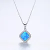 Retro Square Opal Pendant Necklace S925 Silver Micro Set Zircon Exquisite Necklace Europe Fashion Women Collar Wedding Party Jewelry Valentine's Day Gift SPC