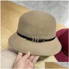 Stingy Brim Hats Autumn Winter Women Wool Caps Fashion Solid Color Bucket Cap With Leather Belt Woman Casual Fisherman Hat Drop Deli Dhthx