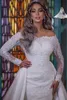 2023 Lace Mermaid Wedding Dresses Bateau Neck Long Sleeves Tulle Lace Applique Sweep Train Bridal Gowns With Detachable BC14759 GB1128