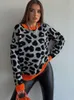 Women's Sweaters Autumn Oneck Leopard Women Knitted Sweaters Contrasted Casual Loose Pullover Female Winter Thick Long Sleeve Elegant Sweater 221128