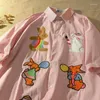 Blouses pour femmes femmes chemises en coton mignon dessin animé broderie Appliques surdimensionné lâche rose été à manches courtes hauts NS796