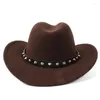 Basker kvinnors ull filt västra cowboyhatt med roll-up bred grim gentleman lady jazz cowgirl punk rivet bälte sombrero caps c18