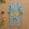 Rompers 09m Born Toddler Baby Boy Girls Romper Plaid Patchwork Long Sleeve Jumpsuit Outfits kläder 221125