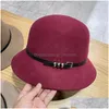 Chapeaux de bord avare automne hiver femmes casquettes de laine mode couleur unie casquette de seau avec ceinture en cuir femme chapeau de pêcheur décontracté goutte Deli Dhthx