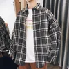 Männer Casual Hemden Männer Harajuku Farbblock Kariertes Hemd YL0117 Streetwear Fleece Camisa De Hombre Langarm Vintage Koreanische Mode