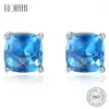 Stud -oorbellen Elegant 925 Silver Sterling Square For Women Party Wraped Blue Gemstone Fashion Pendientes Sieraden