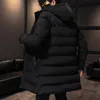 Parkas de plumón para hombre, chaqueta de moda de invierno para hombre, abrigo cortavientos grueso informal para hombre, sombreros largos a prueba de viento, marca comercial sólida MOOWNUC 221128