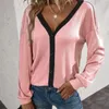 T-shirts Femmes 2022 Automne Hiver Sexy Coupe-V-Col V-Col V-Manches Longues Cardigan Tricoté Femmes Fil T-shirt Nombril Bottoming Chemise Lâche Top