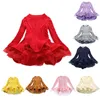 Girls Princess organza knitting Sweater pullovers Spring Autumn kids long sleeve sweater dresses children knitted splicing lace falbala gown 100-140