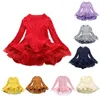 Girls Princess Organza Knitting Sweater pullovers Spring herfst Kinderen lange mouw trui jurken kinderen gebreide splicing lace falbala jurk 100-140