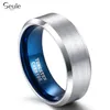 Anneaux De Mariage 4mm 6mm 8mm Simple Plan Inversé Dessin Anneau Intérieur Bleu Couple Tungstène Acier Bonne Qualité