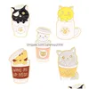 Spille Spille Cartoon Cat Spille animali Set 5 pezzi Tazza di caffè creativa Distintivi di vernice smaltata per ragazze Spilla placcata oro Denim Sh Dhhoo