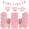 Одноразовая посуда 86/126pcs Set Set Pink Dailware Paper Plate Plate Cup Cup Нож -вилка ложка на день рождения свадебный декор для детского душа 221128