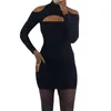 Casual Dresses Female Dress Solid Color High Collar Long Sleeve Off Shoulder Wear Women Black