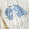 Cardigan dernier coton filles vêtements d'extérieur enfants bleu manteau blanc haussement d'épaules pull enfants vêtements pour 2 3 4 5 6 10 11 ans 185032 221128