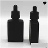 Opslagflessen Potten 30 ml Zwart Frosted Glazen vloeibare reagenspipet Druppeldlessen Square Essenti￫le olie per fles Rook E D 9 N DHBGW