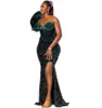 2023 Arabic Aso Ebi Dark Green Prom Dresses Sequined Style Plus Size Lace Up Back Evening Gowns Side Split Mermaid African Party D1055087