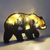 Garden Decorations Christmas Wood Hollow Out Craft Desktop Ornament Creative Panda Lighting Figures Miniatyres Holiday Party Home Decoration 221126