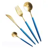 Dinnerware Sets 4PC Luxury Stainless Dinner Set Steel Cutlery Gold Plated Wedding Tableware Dining Knife Fork Tablespoon