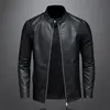 Hommes en cuir Faux grande taille automne mode tendance manteau mince col montant veste de moto PU beau haut 5XL 221124