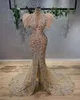 2022 Arabisch Aso Ebi Luxuriöse Meerjungfrau Sexy Ballkleider Spitze Perlen Kristalle Abend Formale Party Zweite Empfangskleider Kleid wly935