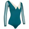 Meia-calça feminina para balé com decote em V malha de ginástica collant dança lírica bailarina body para ioga JL3783
