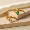 Anéis de casamento anel aberto 18k banhado a ouro 316l zircão de aço inoxidável para mulheres verde robusto dedo à prova d'água joias231w
