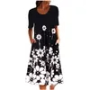 Casual jurken Summer Women Fashion Vintage Floral Printed Dress Casual Halve Sleeve Oneck Dot Midi Loose Pockets Dresses Vestidos 221126