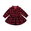 Girl Dresses Infant Baby Girls Ruffles A-line Dress Christmas 2022 Casual Long Sleeve Corduroy Plaid Printed Knee Length