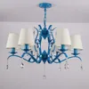 Lampadari Lampadario in ferro battuto blu stile mediterraneo per camera da letto Sala da pranzo Studio vintage americano Illuminazione Candela a led vivente