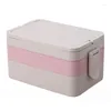 Dinnerware Sets Wheat Straw Lunch Box Container Large Bento Kids School Lunchbox With Handle Microwave Storage Tableware 3 Layer