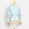 Casual Dresses 2022 Summer Fashion Lace Stand Collar Long Sleeve Irregular Print Dress Trend Design Short Skirt