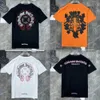 メンズファッションラグジュアリーTシャツデザイナートップティーテーズメンズサンスクリットレタースウェットシャツ半袖ホースシューカップルTシャツクラシッククロスユニセックスティーTシャツHS8y