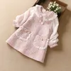 Vestidos de menina fofos meninas de menina primavera de outono de manga de manga de puff -cutas de princesa roupas de colarinho de colarinho de colarinho de colarinho de colarinho de colar