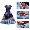 Decorazioni natalizie Moda Donna Chirtsmas Mezza manica Swing Dress For Ladies Retro Grande Babbo Natale Fiocco di neve Albero di Natale stampato