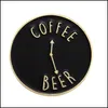 Pins Brooches Womens Designer Enamel Brooch Pin Coffee Beer Clock Gas Station Pattern Round Lettered Badge Ins Jewelry Blac Dhgarden Dhncg