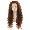 Peruca cacheada extra longa de 26" marrom loira cabelo sintético resistente ao calor peruca frontal de festa