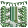 Einweggeschirr, 61-teiliges Sommergeschirr-Set, grüne Monstera-Pappteller, Tassen, Servietten, tropische Hawaii-Hochzeit, Party-Dekoration, Zubehör 221128