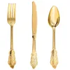 Dininanete descartável 75pcs Goldes de plástico de ouro rosa Conjunto de talheres pesados, incluindo 25 facas 25 Forks 25 colheres 221128