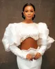 Dubaï Arabe Aso Ebi Blanc Gaine Robes De Bal Longues Pour Les Femmes Perles Illusion Bateau Cou Soirée Formelle Deuxième Réception Anniversaire Robes De Fiançailles Robe