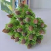 Decorative Flowers 7 Fork Spray Color High-End Realistic Plastic Fake Pot Water Cypress Artificial Flower Plant Wall With Wood Small Bundle