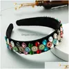 Hoofdbanden Colorf Crystal Flower Hoofdband Vintage Glanzende strass Peded Black Veet Haarband Vrouwelijke feestjes Hoofddeksels Drop levering J Dhmei