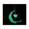 Pendant Necklaces Moon Owl Glowing Pendant Necklace Cute Gem Charm Jewelry Sier Plated Women Fashion Luminous Gifts Drop Delivery Ne Dhlga