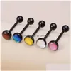 Tongue Rings Colorf Tongue Piercing Barbell Stud Ring Bar Surgical Steel Punk Women Body Jewelry Reflective Discoloration Drop Delive Dhokq